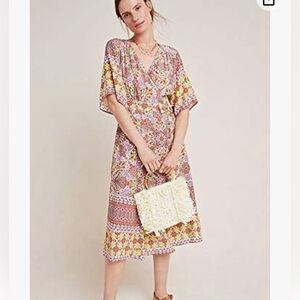 Kachel Anthropologie Mirabelle Midi Wrap Dress, Yellow Motif, 2